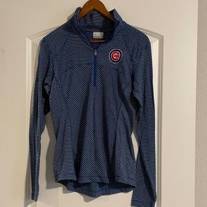 Columbia Navy and White Striped 1/4 Zip Chicago Cubs Pullover